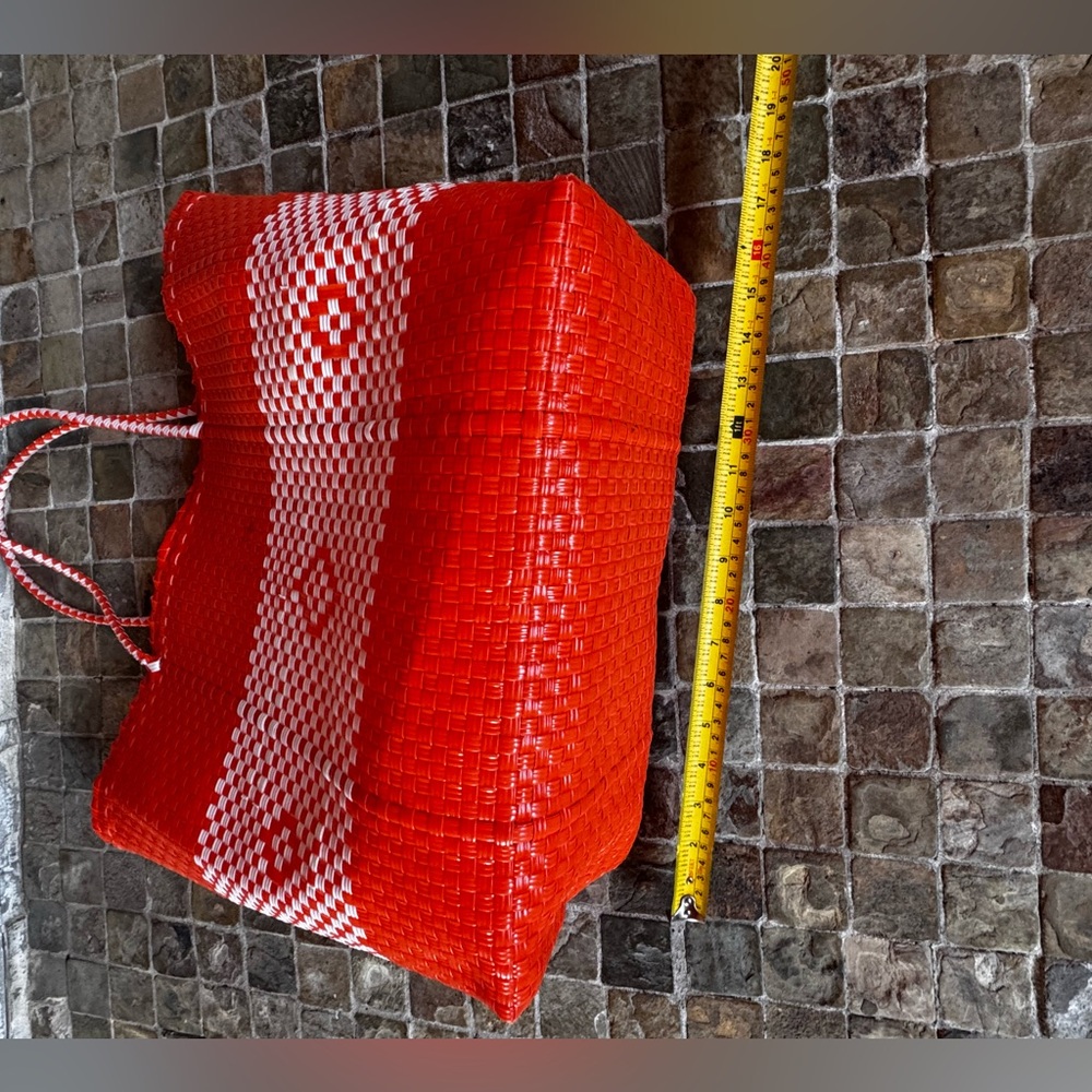 Orange and White Woven Tote Bag - Picture 6 of 8